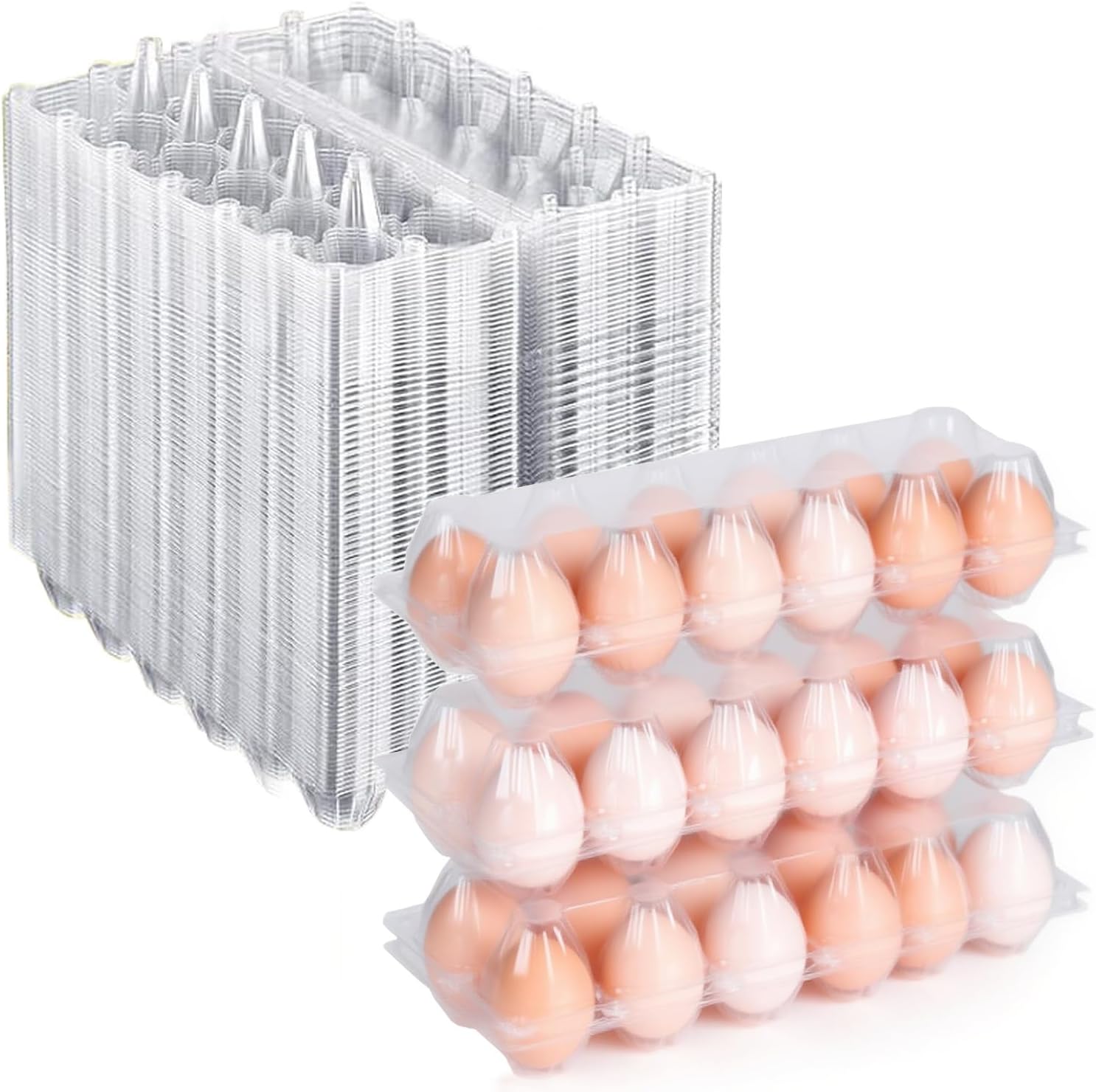 60 Pack Plastic Egg Containers, 12-Egg Capacity (2x6 Grids), Bulk Egg Holders for Fridge, Poultry Farms, and Market Use – Large and Durable Design