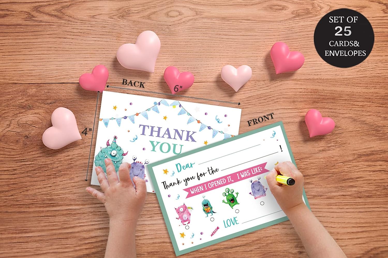 QOFO Cartoon Cell Fill in the Blank Thank You Cards,Bacteria Thank You Card,Gender Neutral Thank You Notes,For Boys Birthday Party,Event,or Holiday Use,Thank You Notes with Envelopes Set of 25-GXK13 - Image 2