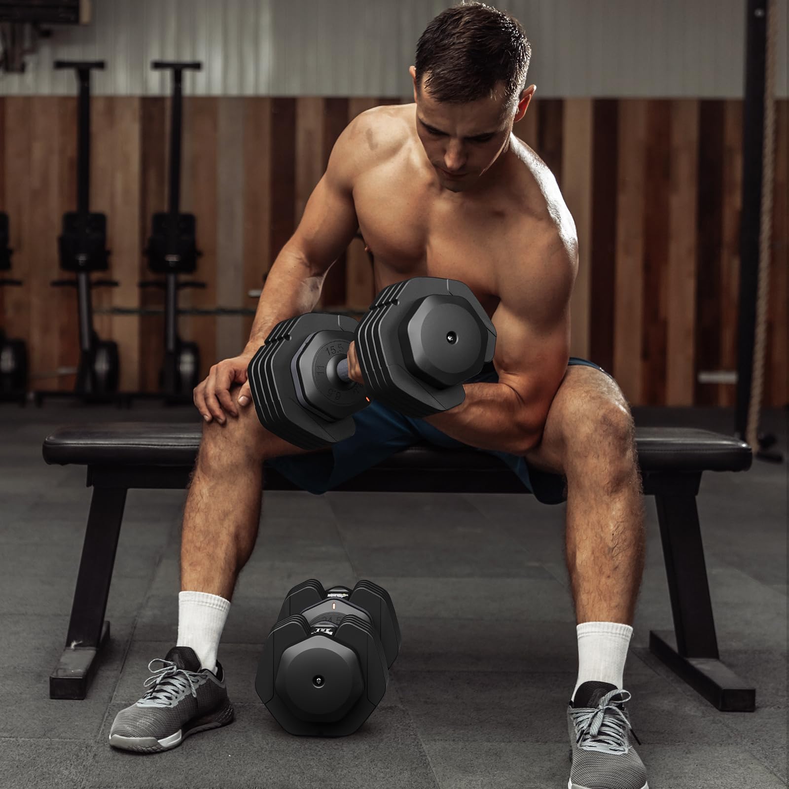 Mancuernas Ajustables, 11 kg/24,5 kg Pesas y Mancuernas Ajuste Rápido de 2 a 11 kg/6,5 a 24,5kg, Ahorran Espacio, Ideal para Entrenamiento en Casa o Gimnasio