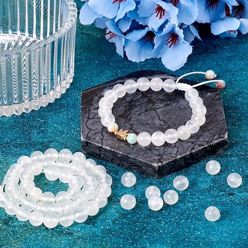 Miniatura 2 de Fashewelry 49 cuentas redondas sueltas de selenita natural de 0.315 pulgadas (0.315 in), cuentas de piedra de cristal para curación de energía para