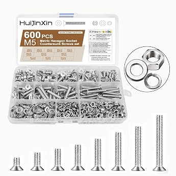 600 St ck M5 Schrauben Set Edelstahl Senkkopfschrauben Muttern Set Metrisch Flachkopfschrauben Innensechskant Schrauben mit Muttern Sets mit Unterlegscheiben Senkkopf Gewindeschrauben Sortiment