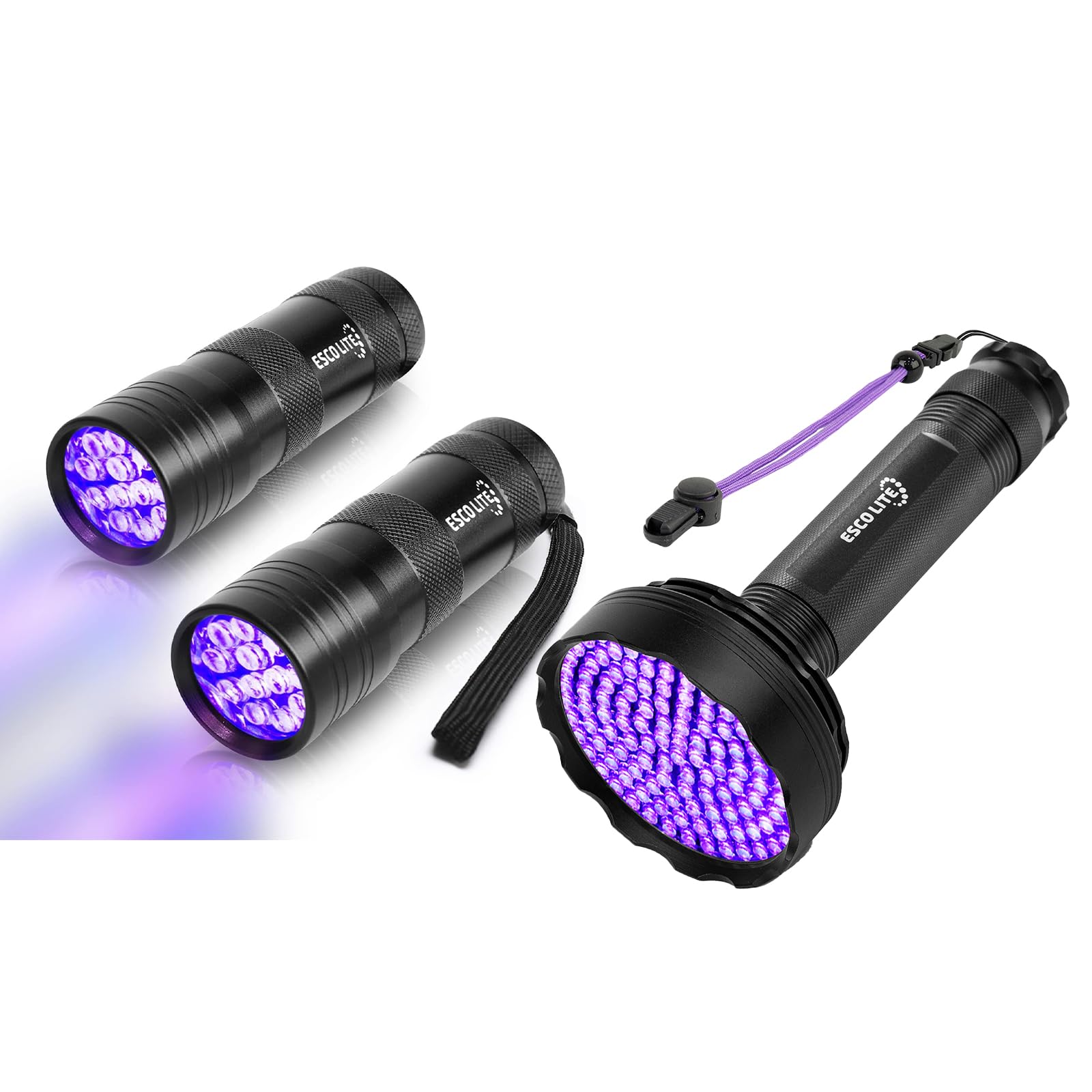 ESCO LITEEscolite 128 LED Black Light UV Flashlight and 12 LED UV Flashlight for Pet Urine Detection Scorpion Hunting and Stain