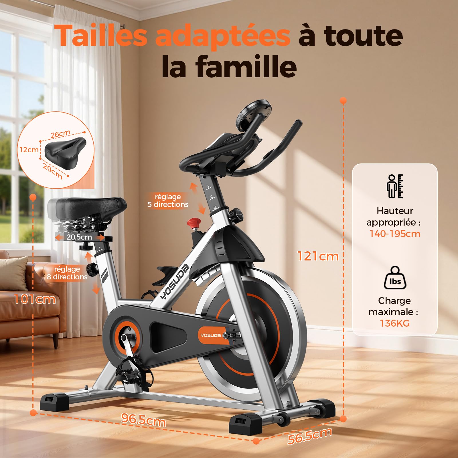 YOSUDA Vélo d'Appartement Magnétique Réglable Connecté 136 kg