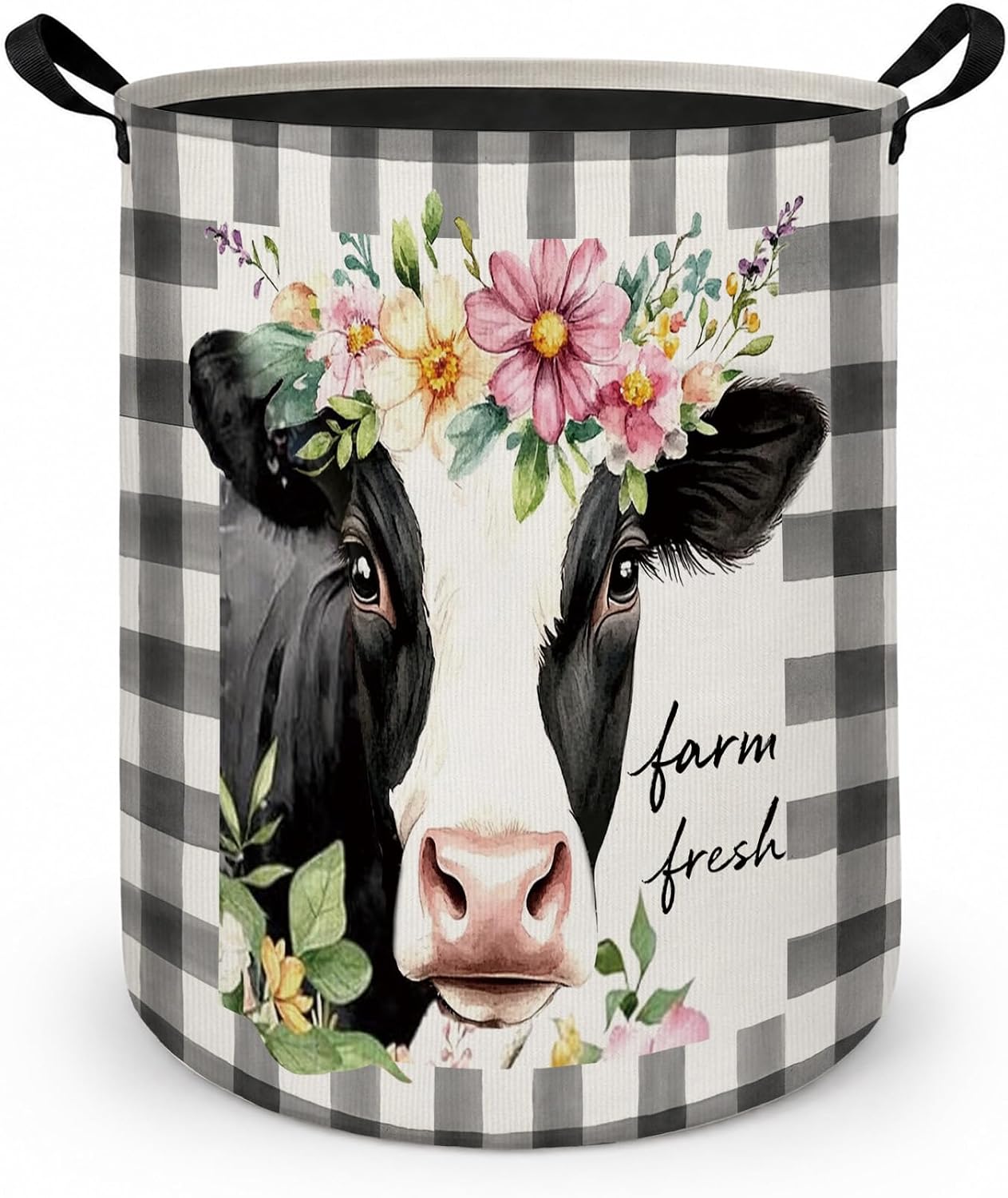 Funny Farmhouse Horse Laundry Basket with Handles, Horse Lover Gifts Laundry Hamper Waterproof Collapsible Clothes Toys Storage Organizer for Girls Bedroom Bathroom Home