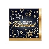 Happy Retirement Beverage Napkins – 32 Pack, 2-Ply Disposable Cocktail Napkins with Gold, Silver & Black Star Confetti Design, Sendoff Party Tableware for Office Farewells & Celebrations, 5”