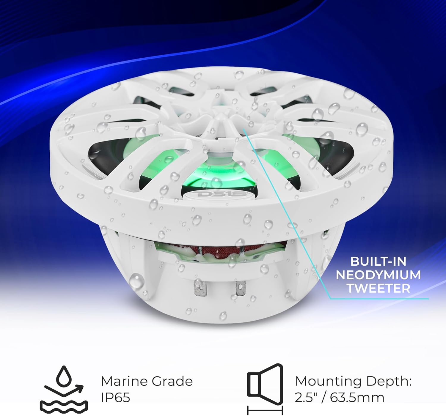 DS18 Hydro NXL-6 - High End Coaxial Speaker Pair - 2-Way Marine Speaker w/Integrated RGB Lights - 300 Watt - 100% UV Stable - Water Resistant Speakers - 6.5 Inches, White