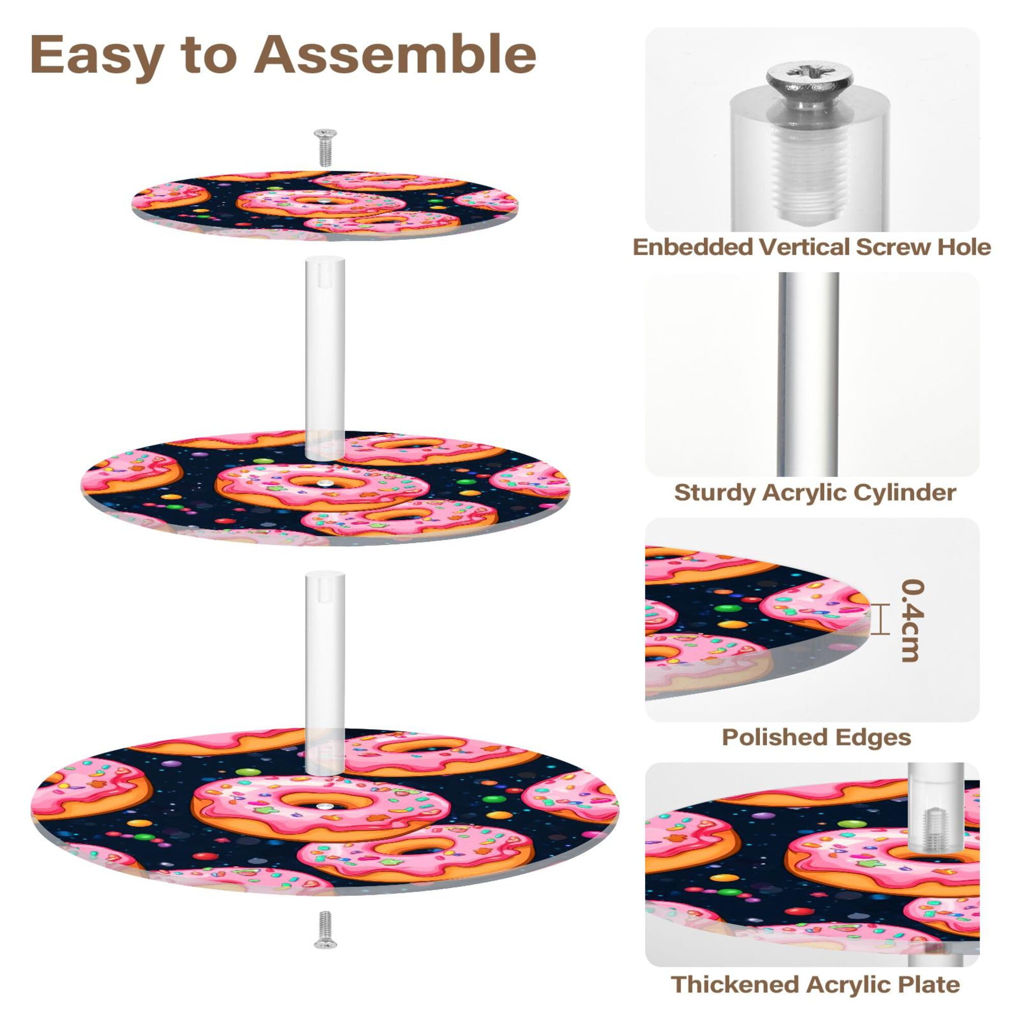 PYBUG Donuts 3 Tier Acrylic Cupcake Stands Tower,Dessert Table Display Set for Tea Party,Wedding,Birthday, Baby Shower