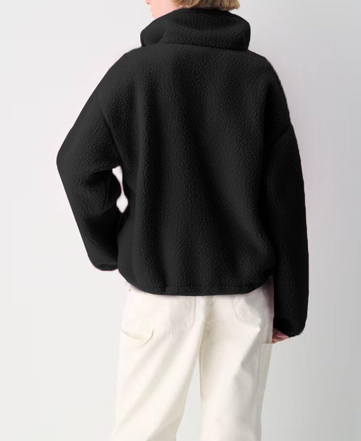 OPCAKM Women's Sherpa Fleece Jacket Quarter Zip Pullover Warm Oversized Sweatshirt Long Sleeve Teddy Coat with Pockets - Image 3