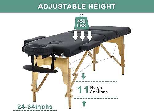 Miniatura 3 de Mesas de masaje, cama portátil de pestañas de 73 pulgadas de largo, 24 pulgadas de ancho, cama de spa portátil de altura ajustable, 3 mesas