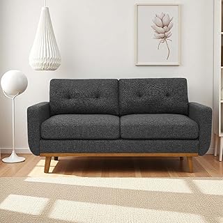 Japovker 67.7" Mid-Century Modern Loveseat Sofa,2-Seat Small Couch with Wooden Legs and Tufted Back for Living Room Bedroom Office Apartment,Mini Upholstered Love Seat (Dark Gray)