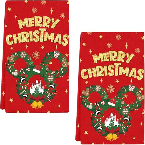 Juego de 2 toallas de cocina con texto en inglés "Merry Christmas" (18 x 26 pulgadas), toallas de mano decorativas de Navidad para baño, hogar, hotel