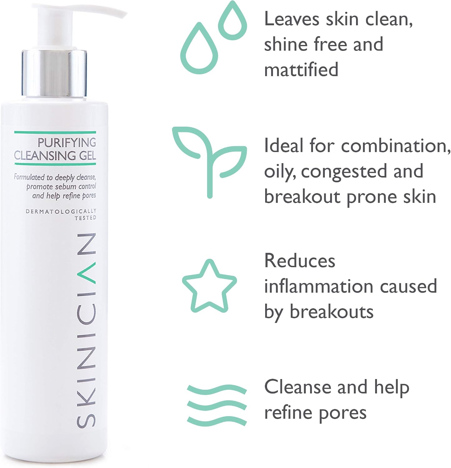 SKINICIAN Purifying Cleansing Gel, Gentle Face Wash with Witch Hazel & Green Tea - Image 3