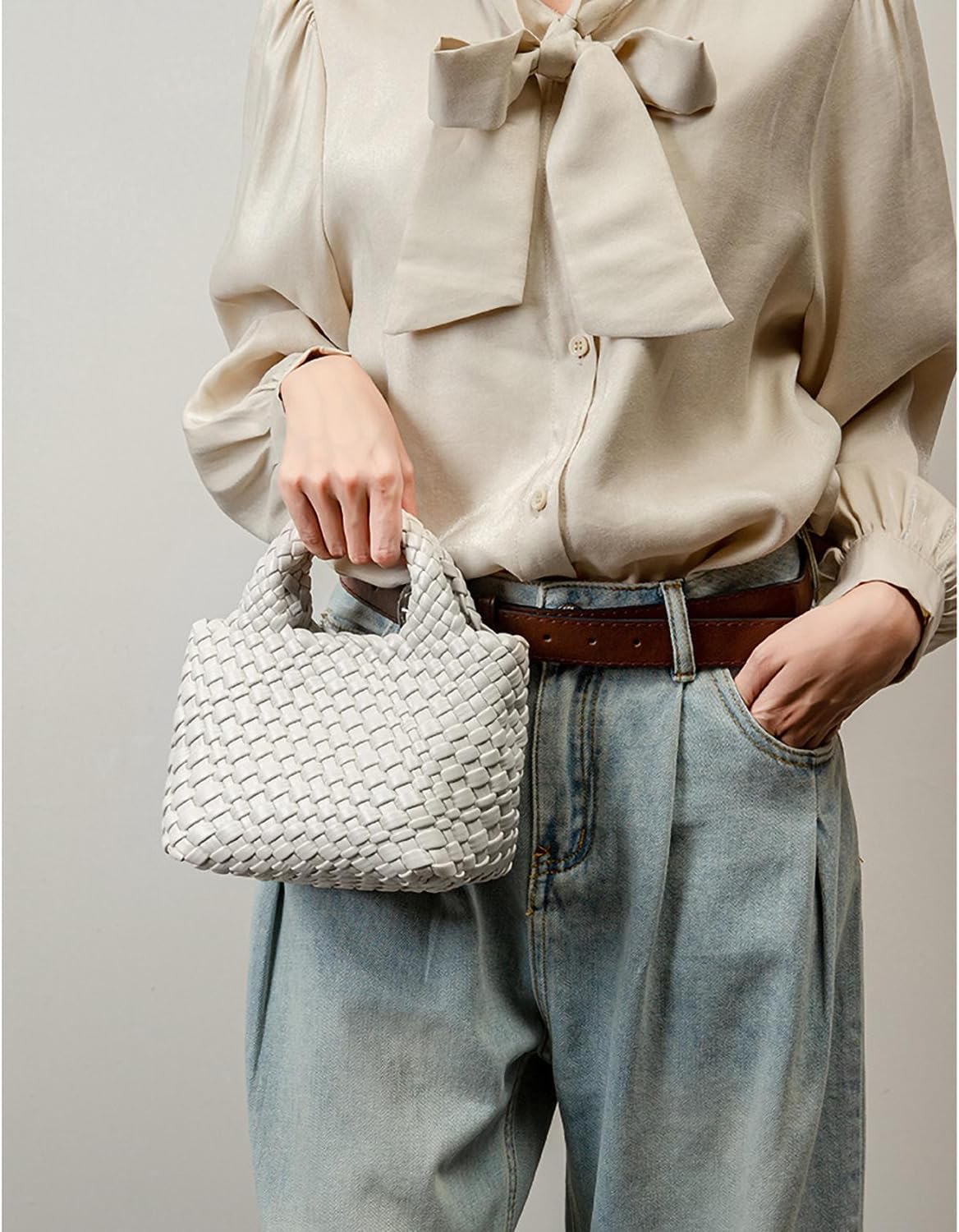Mini Women's Handmade Woven Tote with Small Wallet Small Size Fashion Bright Color Vegan Leather Casual Tramp Crossbody Bag - Image 2