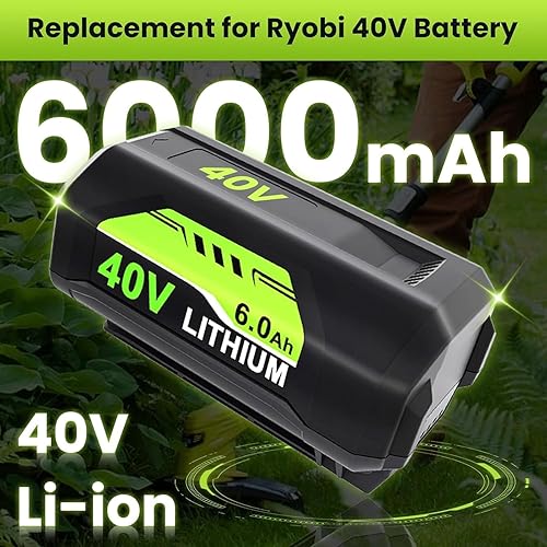 Miniatura 2 de Reemplazo de alta capacidad de 6000 mAh para batería Ryobi de 40 V compatible con batería de litio Ryobi 40 V OP4040 OP4050A OP40602 OP40201 OP4026