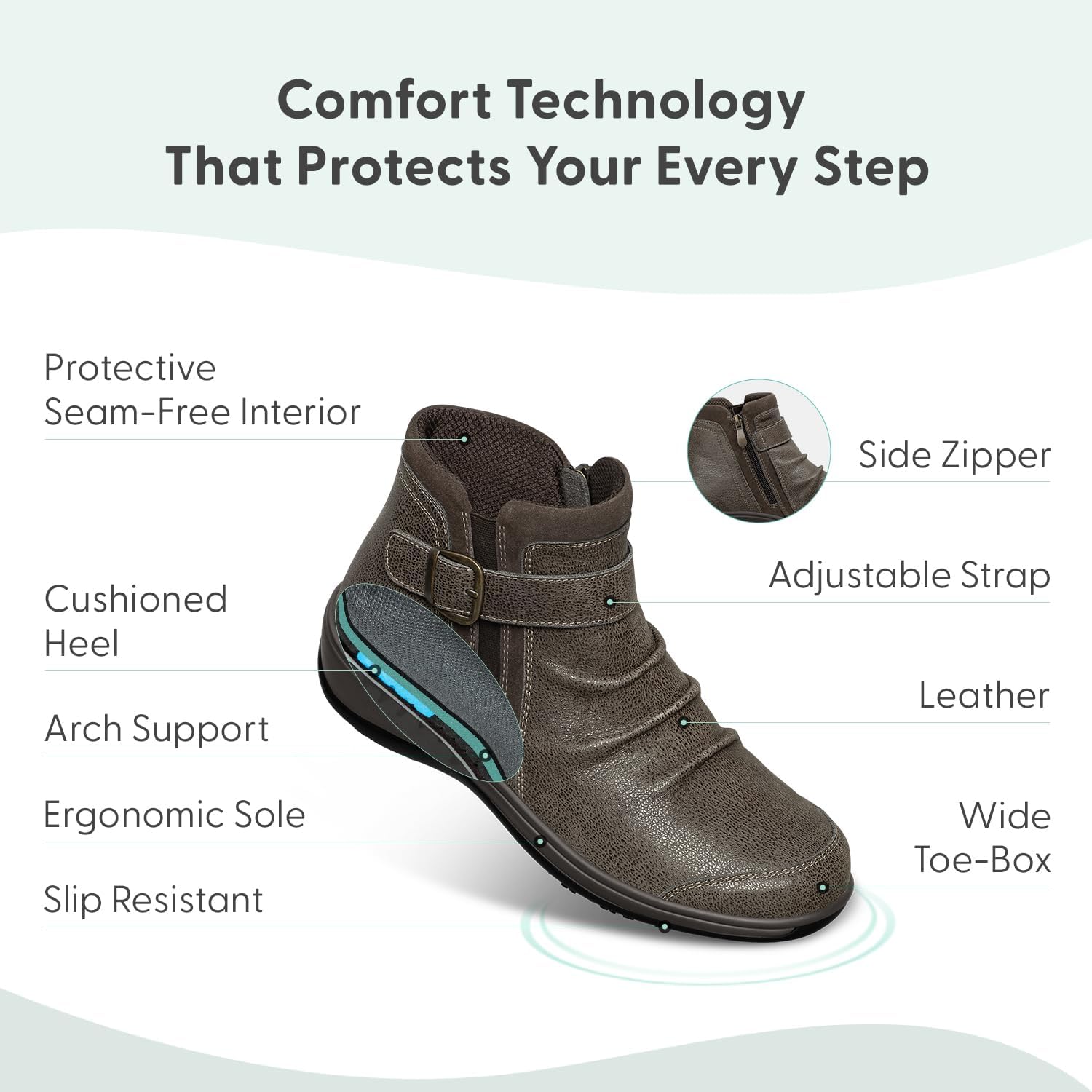 Orthofeet Women's Orthopedic Leather Heidi Boot - Image 3