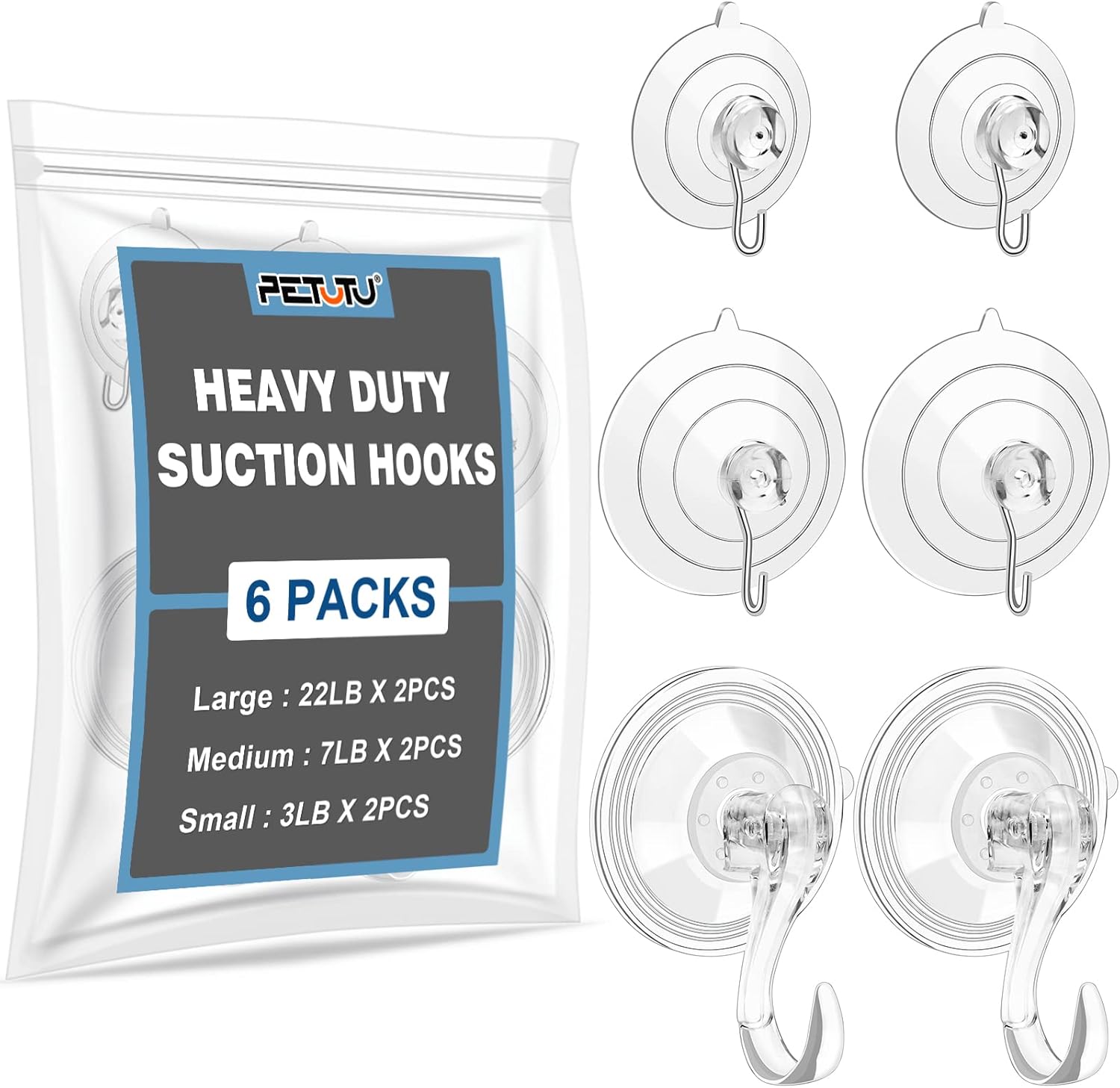 Suction Cup Hooks-6 Packs, Reusable Heavy Duty Wreath Suction Cups Hanger with Hooks for Shower, Glass and Window (2 Large, 2 Medium, 2 Small) : Home & Kitchen