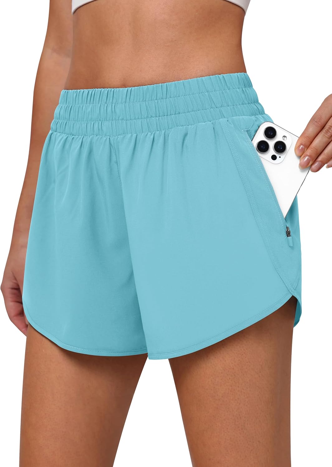 Women's 3" High Waisted Running Shorts Quick Dry Dolphin Sporty Athletic Gym Track Shorts for Women with Zipper Pocket