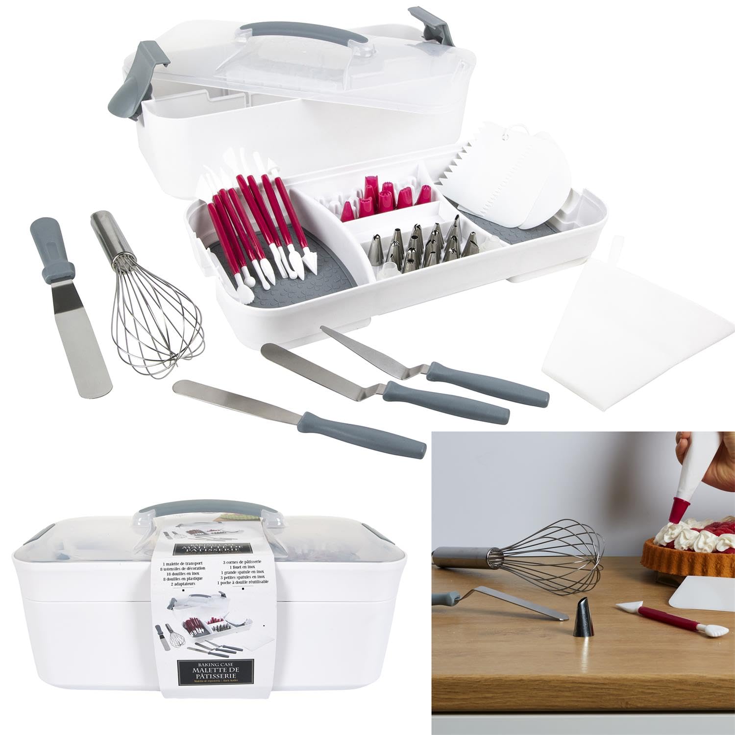 Kit complet de décoration de gâteau - 44 pièces - Avec mallette de rangement - Accessoires pour gâteau - Douilles à douille - Set de gâteau - Pâtisserie - Décoration de gâteau - Décoration de gâteau -