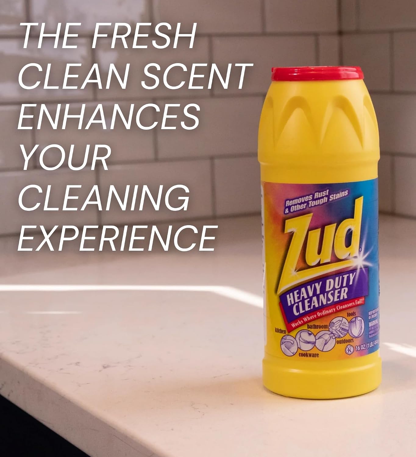 GROVE Zud Heavy Duty Cleanser Powder 16 oz Bundle with Microfiber Cloth - Powerful Rust and Stain Remover for Kitchen, Bathroom, and Outdoor Cleaning - Zud Heavy Duty Bathroom Cleaner - (2 Items) image 2