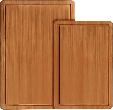 Bamboo Cutting Board Durable Wood Cutting Boards for Kitchen with Deep Juice Grooves Built-in Handles Ideal Charcuterie Chopping for Meat, Vegetables and Fruits Ideal Kitchen GiftsM+L