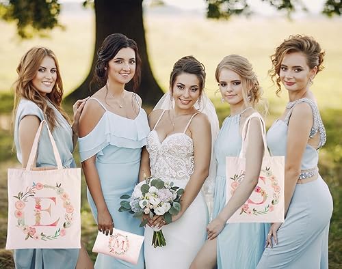 Miniatura 4 de boutikpro Bolsa de lona personalizada con inicial floral con cremallera, bolsa de monograma, bolsa de cosméticos, regalo para mujeres, dama de honor