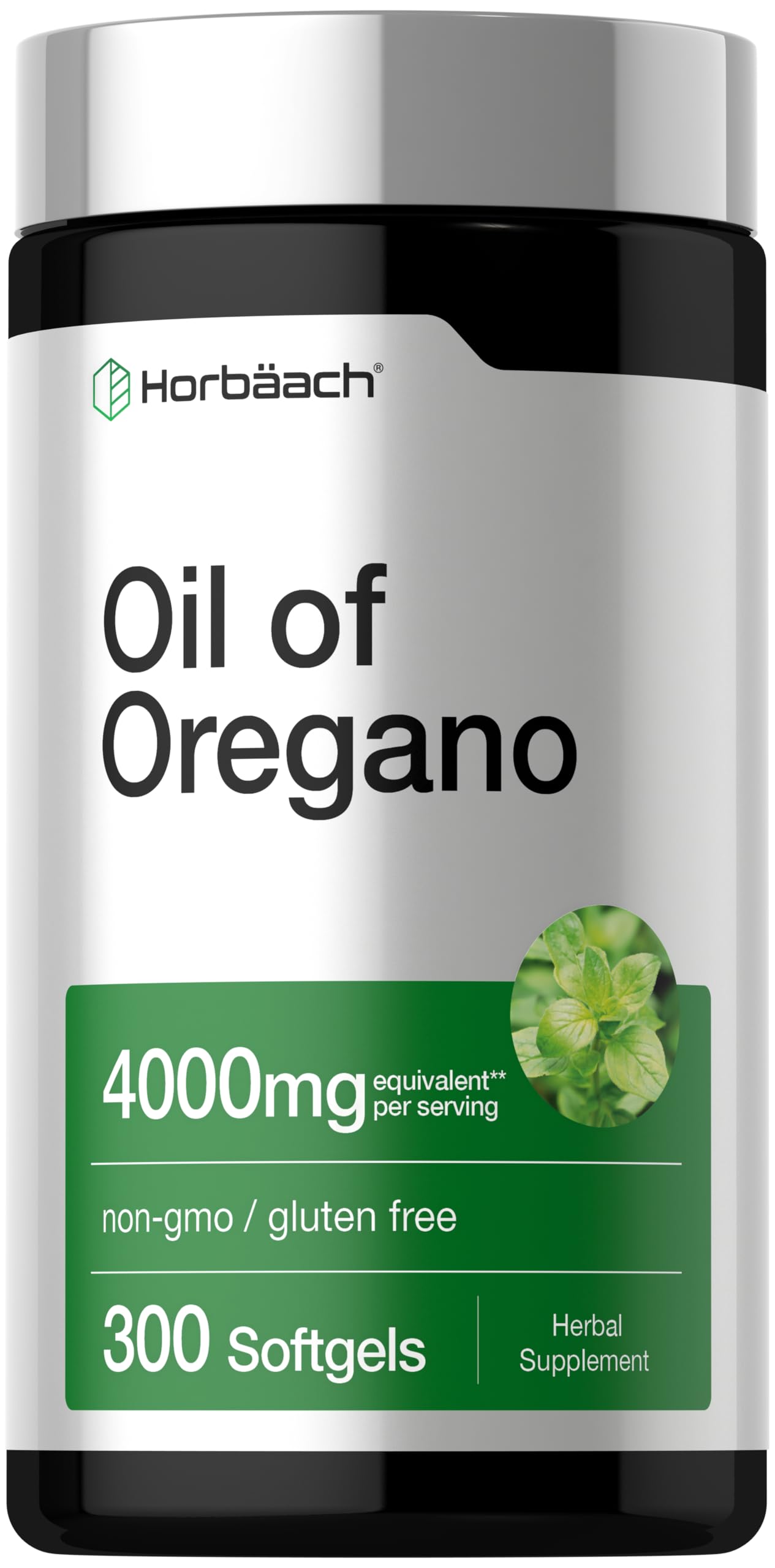 Horbäach Oregano Oil | 4000mg | 300 Softgel Capsules | Naturally Occurring Carvacrol Pills | Non-GMO and Gluten Free Extract Supplement