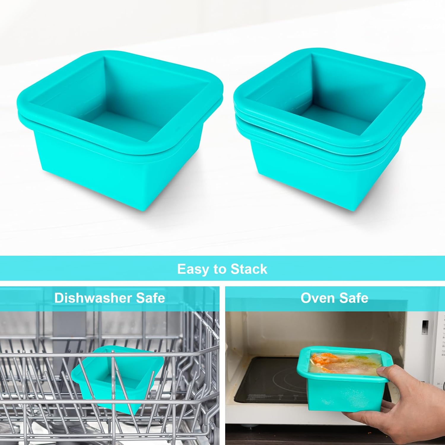 Silicone Freezer Tray with Lid 2 Pack Silicone Freezer Molds Ice Cube Tray Makes 2 Perfect 2 Cup Portions Soup Cubes Meal Prep Containers- Oven & Dishwasher Safe - Image 7