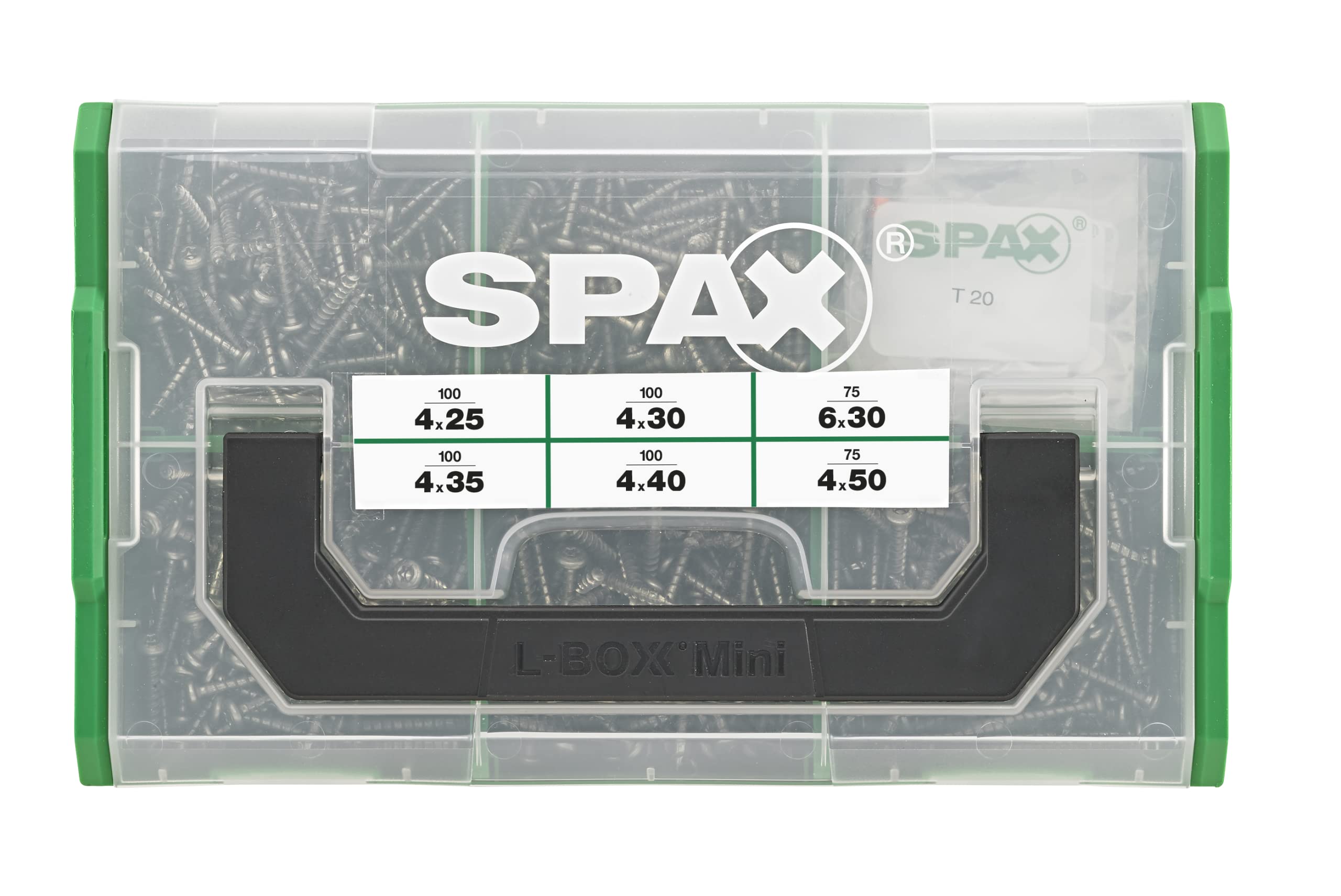 SPAX Montagekoffer L-BOXX Mini, Elektriker-Set inkl. 475 Halbrundkopfschrauben in 5 Abmessungen, 75 passenden Dübeln und 3 T-STAR plus Bits