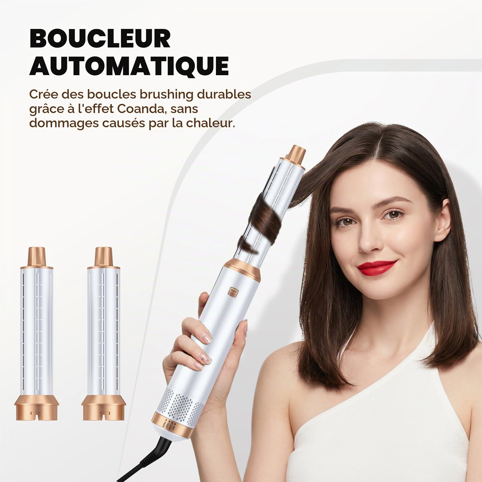 OKWRAP Airbrush 5 en 1 Air Styler 5 en 1 Hair Styler avec Seche Cheveux | Boucleur Automatique, Brushing Brosse Soufflante, Brosse Lissante, Seche Cheveux 5 en 1 pour Sécher, Boucler, Lisser