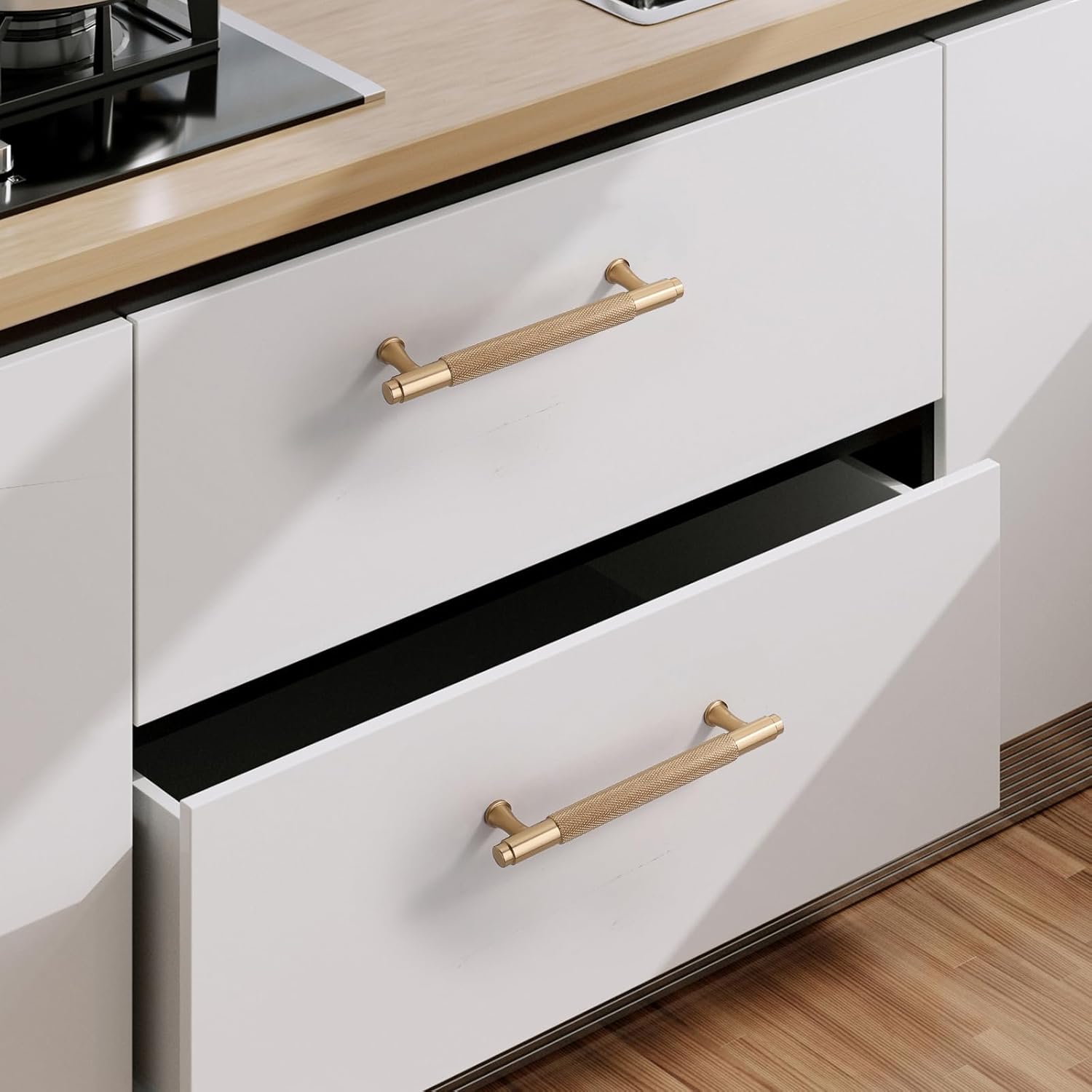 9BUILD 10 Pack Knurled Cabinet Pulls 5 Inch Champagne Bronze Kitchen Cabinet Handles Cabinet Hardware Kitchen Handles for Cabinets Brass Drawer Pulls T Bar Drawer Handle