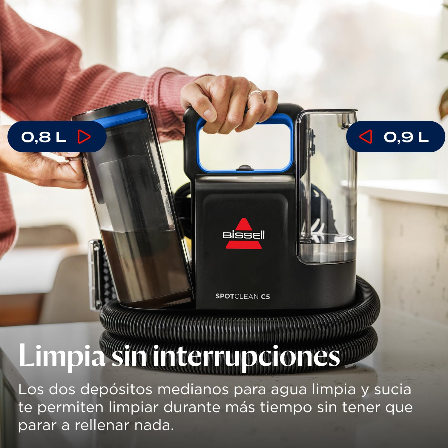 BISSELL SpotClean C5, Aspiradora de Agua Tapicería, Lava Aspiradora Ligera con Sistema Triple Action, Limpiador de Liquidos para Alfombras, Tapicería, Sofá, Auto & Más, Motor Potente de 400W, 3861N