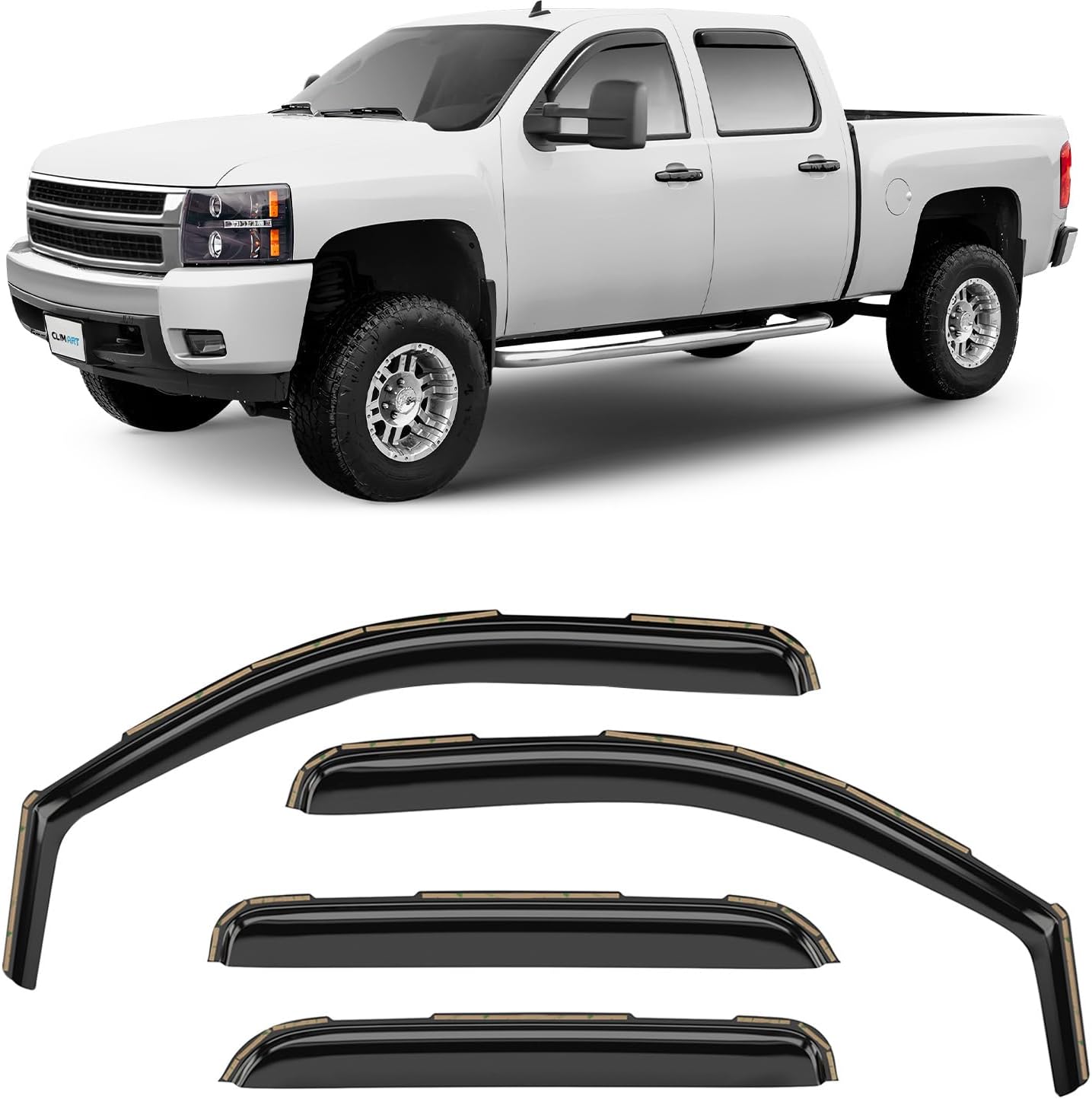 CLIM ART in-Channel Incredibly Durable Rain Guards for Chevrolet (Chevy) Silverado/GMC Sierra 1500 2007-2013 Crew Cab, Window Deflectors, Vent Visors, Vent Deflector, Truck Accessories, 4pcs- 607003