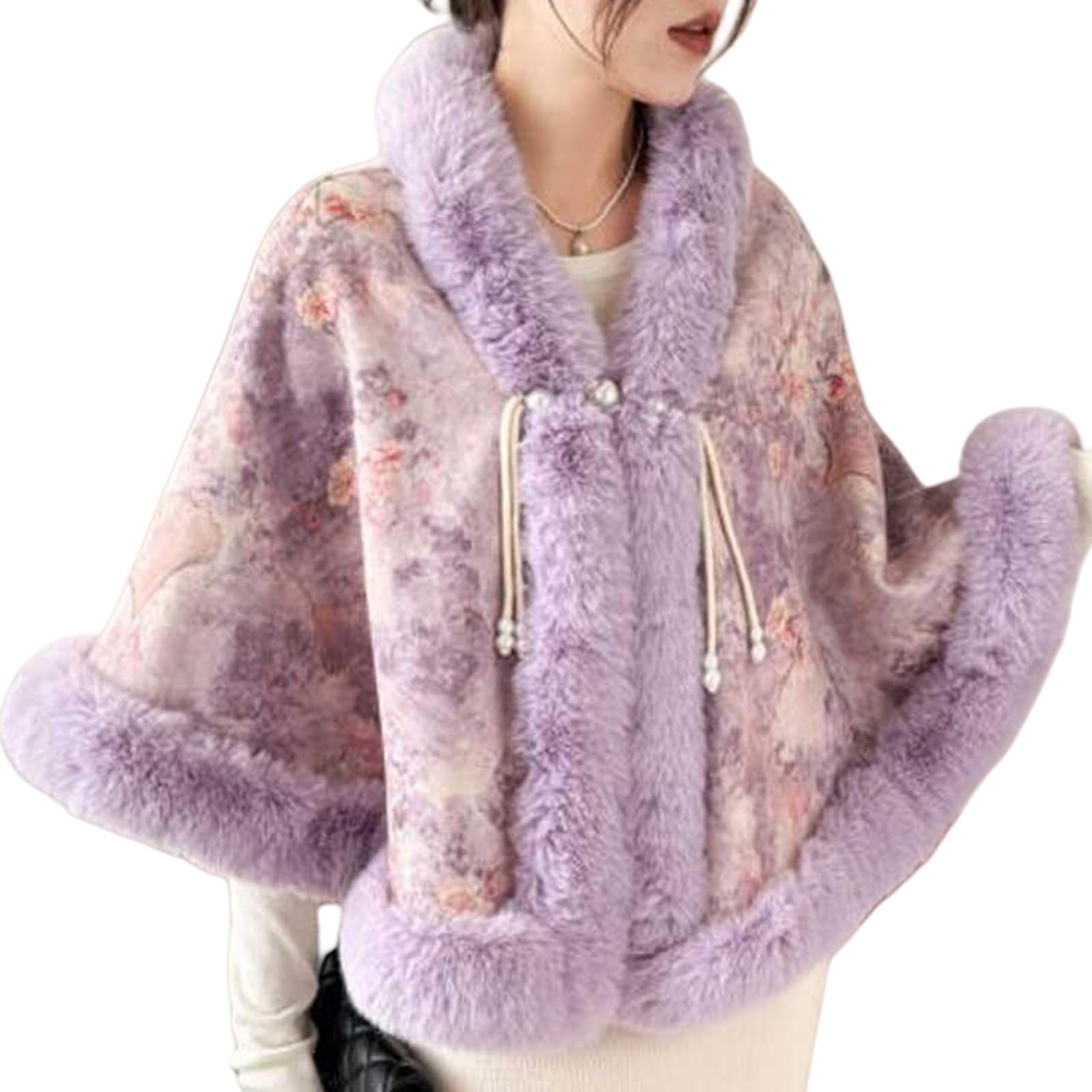 Colletto in pelliccia sintetica Donna Poncho invernale in peluche Scialle caldo addensato per attività casual e all ' aperto Scialle a strati versatile