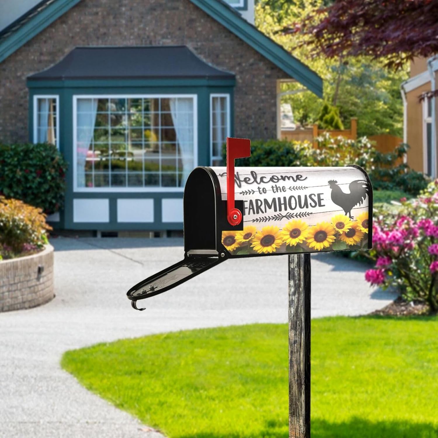 Kcldeci Welcome Mailbox Covers Magnetic Sunflower Wooden Farmhouse Post Box Cover Wrapped Oversize 21x18 in for Garden Yard Decor