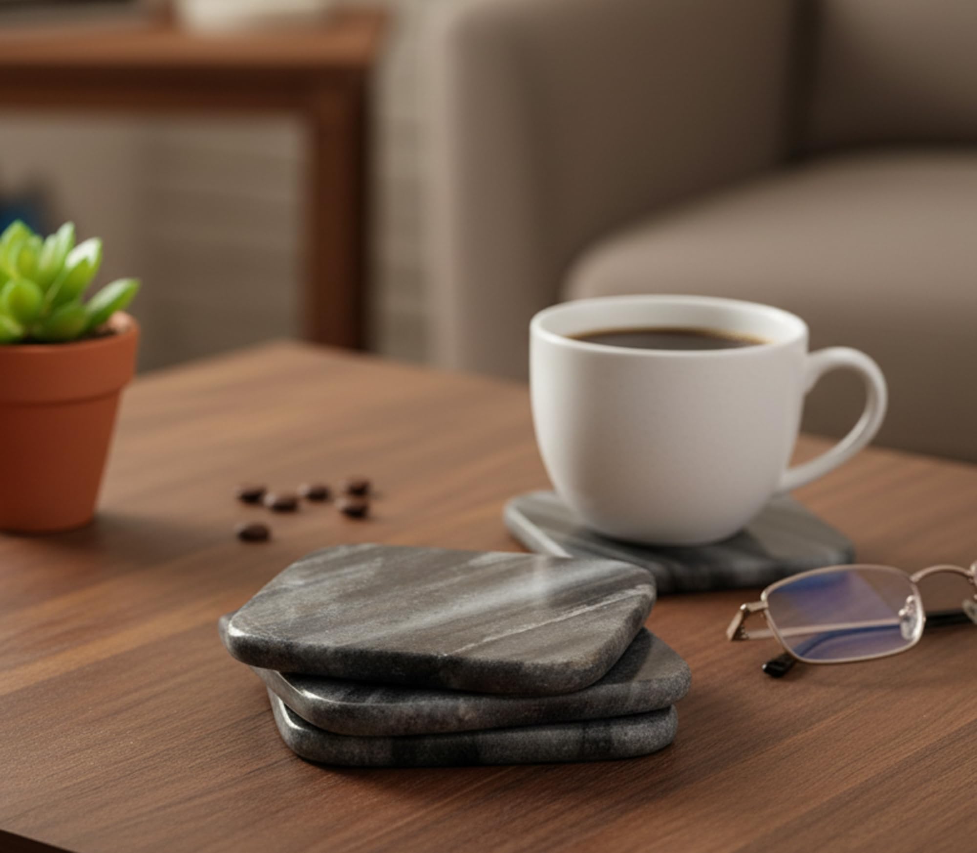 StonKraft Natutal Stone Table Bar Coasters (4 Of 3" Square)
