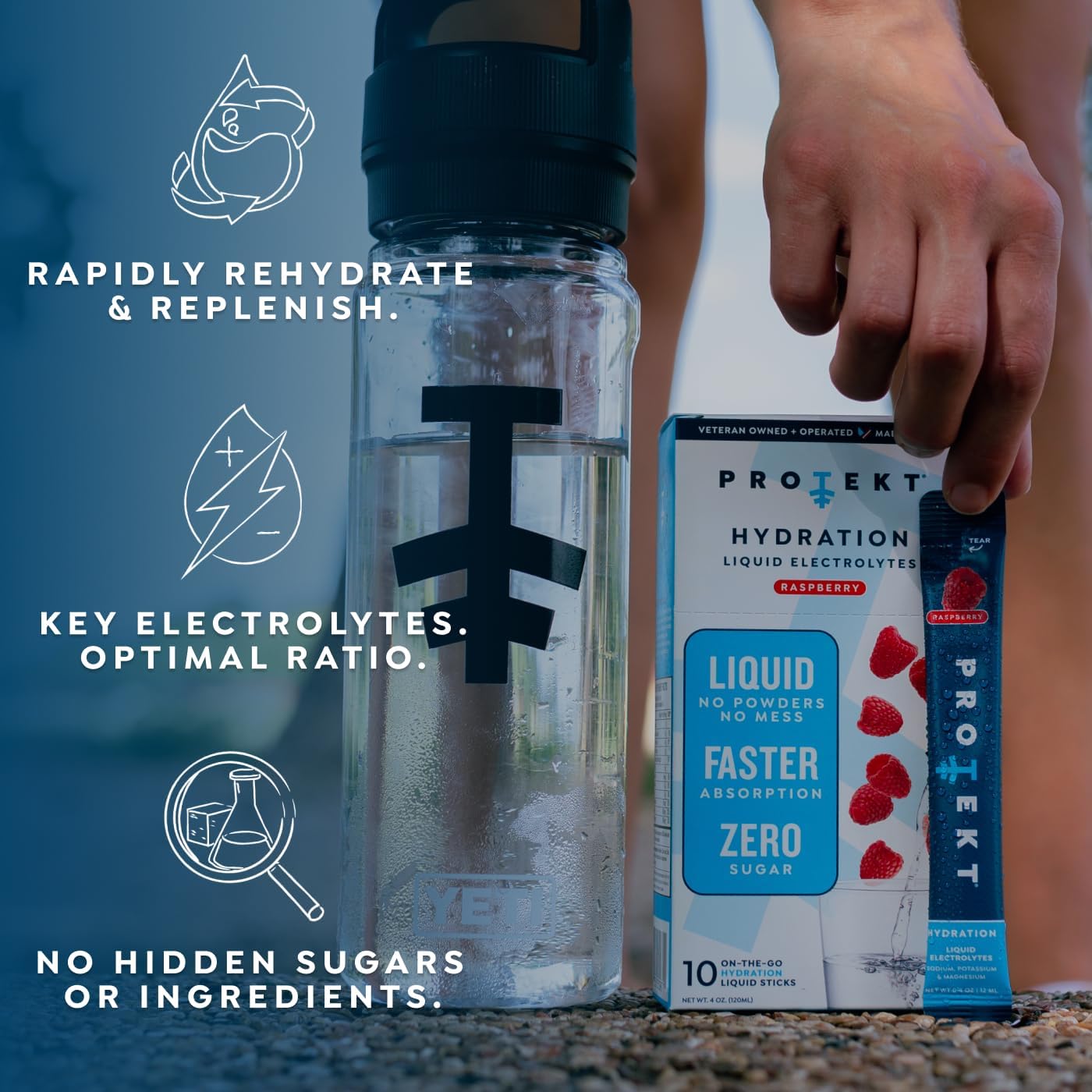 PROTEKT Electrolyte Packets for Recovery & Hydration | Organic & Sugar-Free Electrolytes Drinks | Works Faster Than Powder Drink | On-the-Go Liquid Hydration Drink | Raspberry, 30 Pack