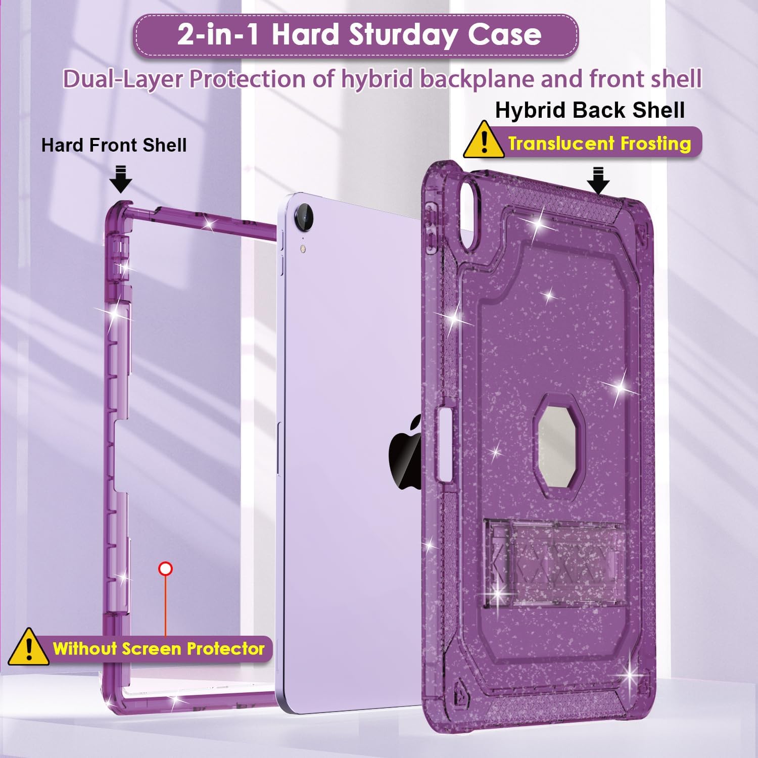 for iPad Air M3 13 Inch Case 2025, for iPad Air M2 13-inch 6th Gen 2024 Glitter Slim Cover with Pencil Holder Heavy Duty Shockproof Hard Protective Case with Kickstand, Purple - Image 3