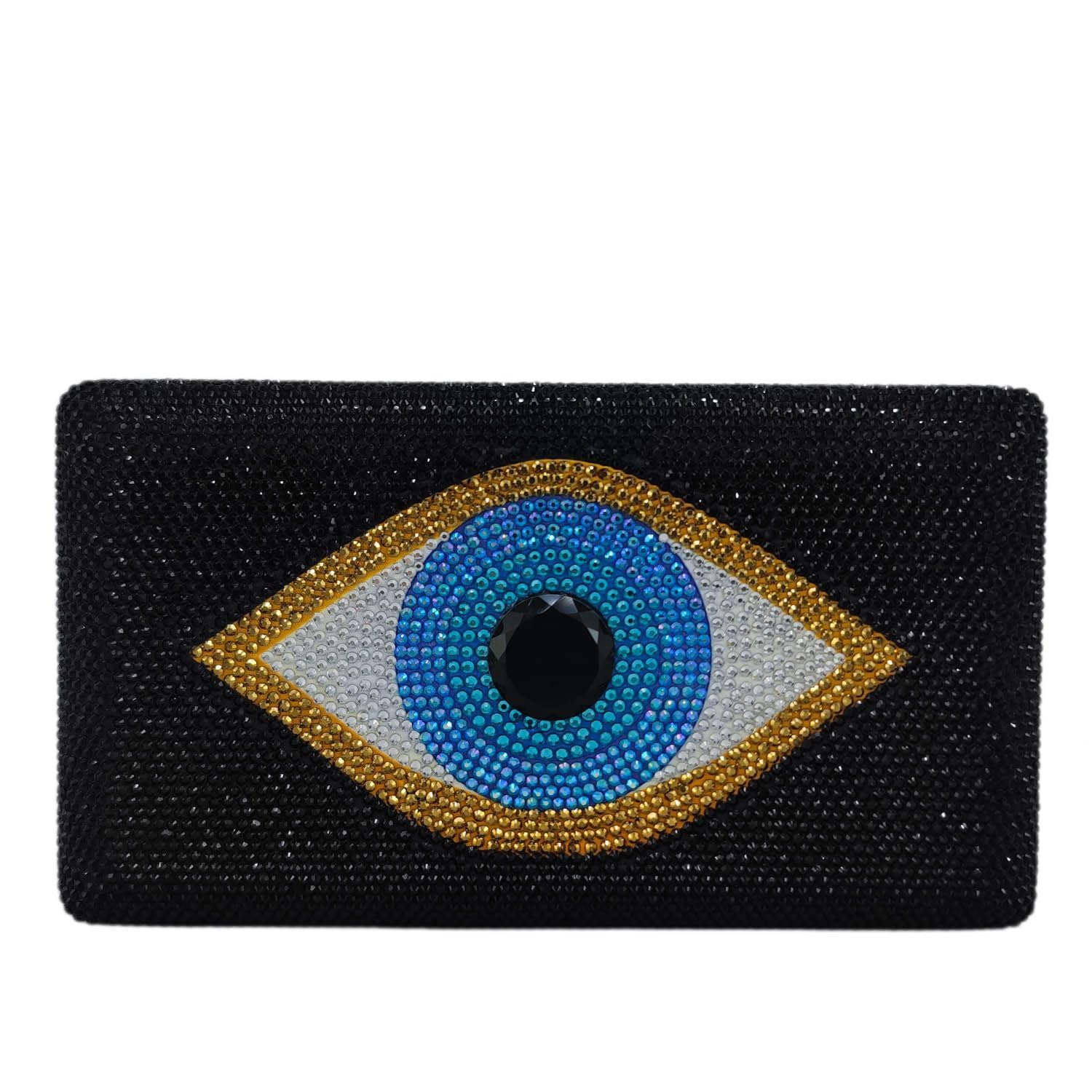 Boutique De FGG Evil Eye Rhinestone Clutch Purses for Women Formal Evening Bags Party Crystal Clutch Bag Prom Handbag,Mini,Black