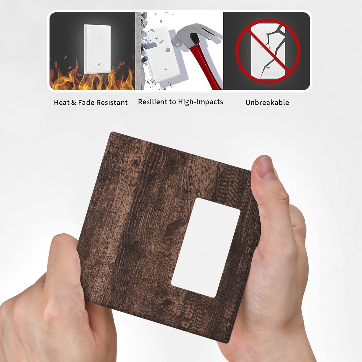 Brown Rustic Wood Combination Wall Plate 2 Gang 1 Blank 1 Rocker Light Switch Cover Vintage Farmhouse Decorative Outlet Covers, 4.5 x 4.5 Inch