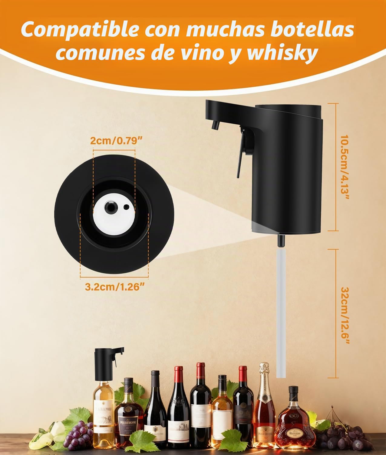 PAHTTO Decantador de vino eléctrico, aireador de vino, bomba de licor de whisky con una sola mano, dispensador, vertedor, regalo de cumpleaños ideal para familiares y amigos (negro)