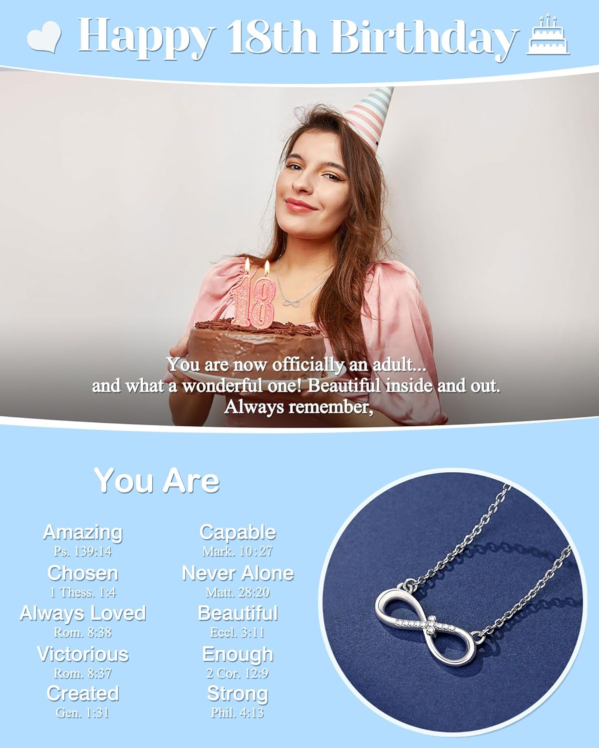 UNGENT THEM Happy 10th 11th 12th 13th 14th 16th 18th 21st Birthday Gifts, Love is Forever Infinity Cross Necklace Religious Presents for Women Her - Image 5