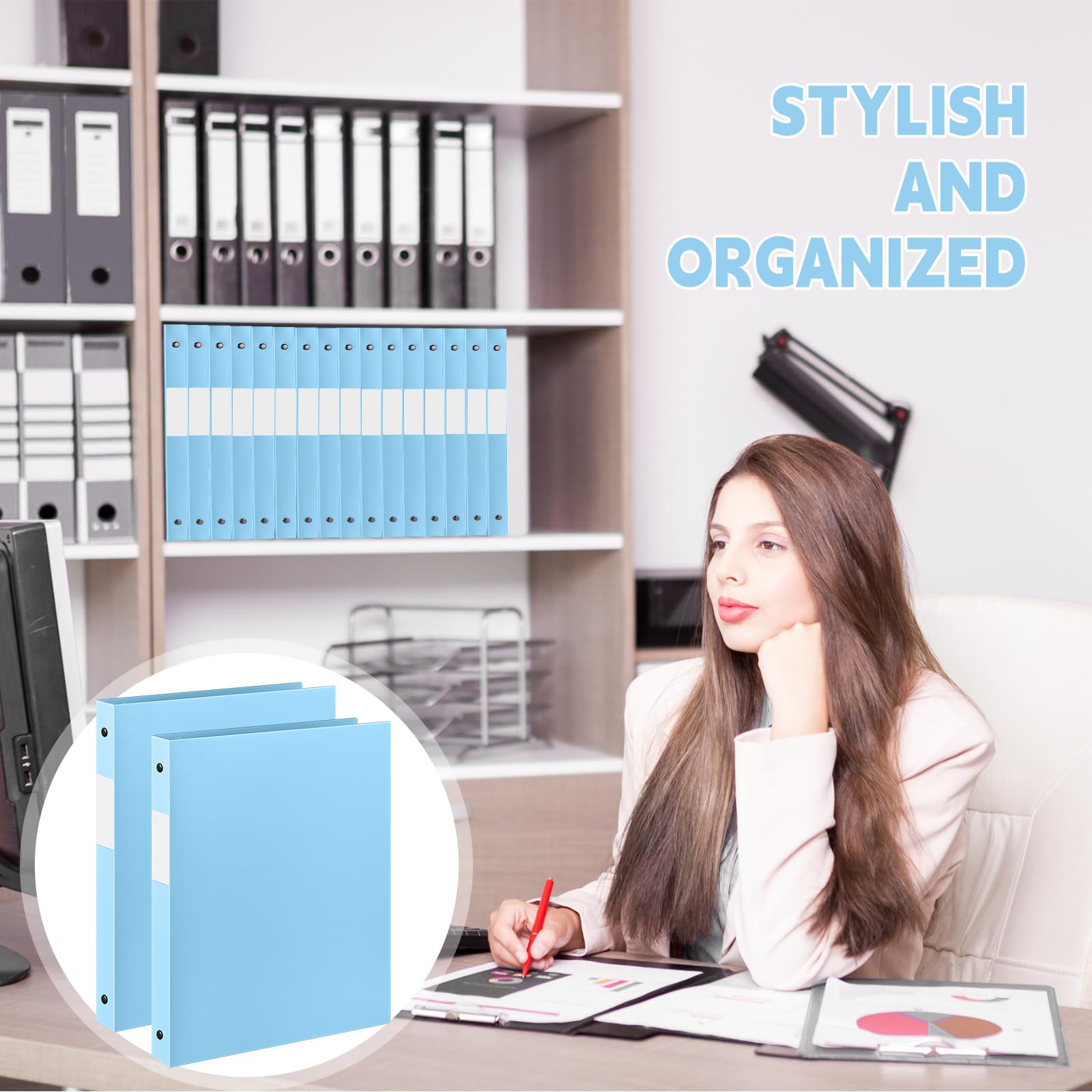 Henoyso 48 raccoglitori a 3 anelli da 1,3 cm, con tasche, capacità 100 fogli, per raccoglitori da 21,6 x 27,9 cm, per forniture scolastiche, ufficio o organizzazione (azzurro)