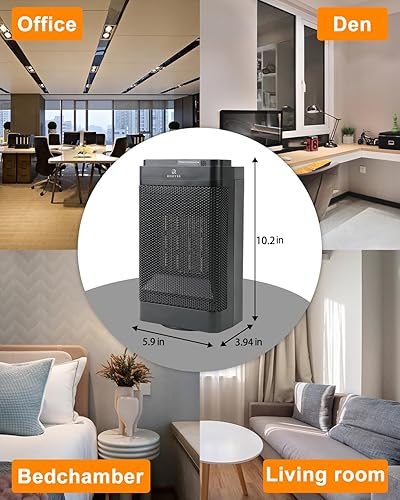 Miniatura 9 de Calentador eléctrico de 1500 W con control remoto, escritorio de cerámica PTC portátil y calentador de habitación para calor de seguridad rápida,