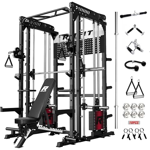 RitFit M1 Pro Smith Machine Package, All-in-One Power Cage with Weight Stack Set, Includes LAT Pulldown & Cable Crossover System for Home Gyme