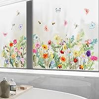 Vista 6 de Adhesivos de pared para ventana de flores, PVC de doble cara floral, mariposa, abeja, libélula anticolisión, calcomanías de ventana extraíbles