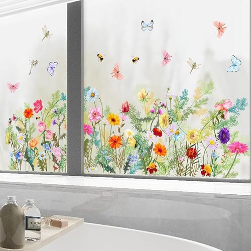 Miniatura 4 de Adhesivos de pared con diseño de mariposas y flores, PVC de doble cara de primavera floral de mariposa anticolisión, calcomanías extraíbles para