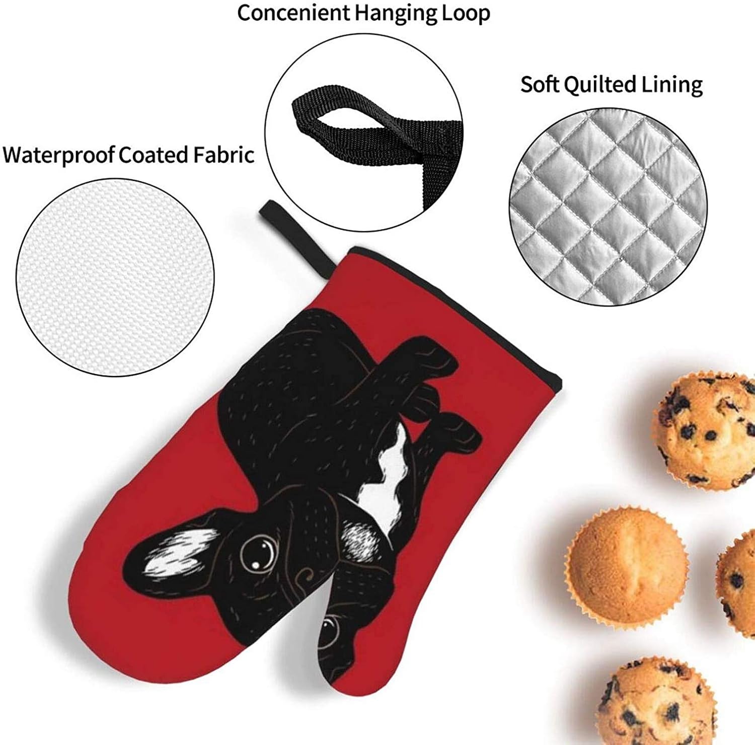 Cute Brindle Frenchie Puppy 4PCS Oven Mitts and Pot Holders Kitchen Heat Resistant Gloves and Non-Slip Hot Pads for BBQ Cooking Baking Hand Protection