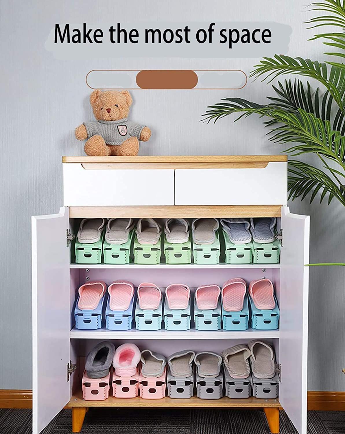 2V BROTHERS 10pcs Shoe Rack Storage Organizer For Closet, Adjustable Heights Space Saver Slot, Large Ventilated Base Stacker Shoes Holder, High Heels Secure Docking and Backstop (10) 2