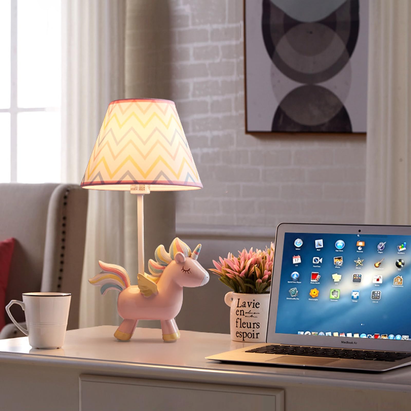 Lampe de Table Licorne en Tissu, Jolie Lampe de Chevet en résine, Design Animal, luminaire décoratif pour Chambre d'enfant, idéal pour la Lecture ou comme décoration de Chambre.