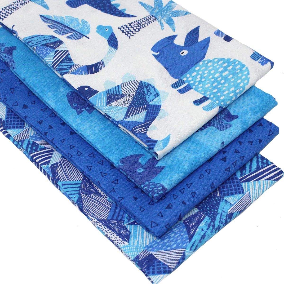 4 Fat Quarters Bundle- 'Dinosaur Fun' Fabrics in Blue and White. Ideal Child Sewing Project. 100% Cotton. for Quilting, Patchwork & Crafting (Free Patchwork Pattern by Overdale Fabrics)